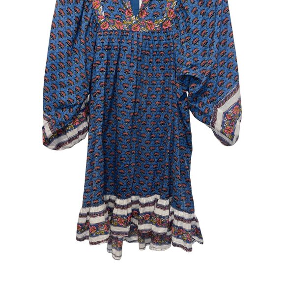 Cleobella Blue  Floral Print Mini Dress 3/4 Sleeves - Size S Boho - Picture 5 of 11